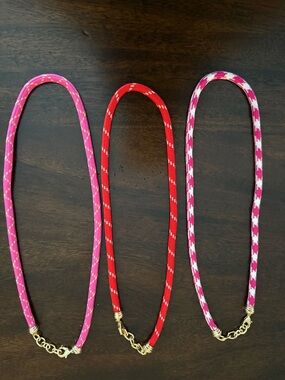 Charm cords for necklaces in pink and red shades ~NEW with gold-tone metal clasp